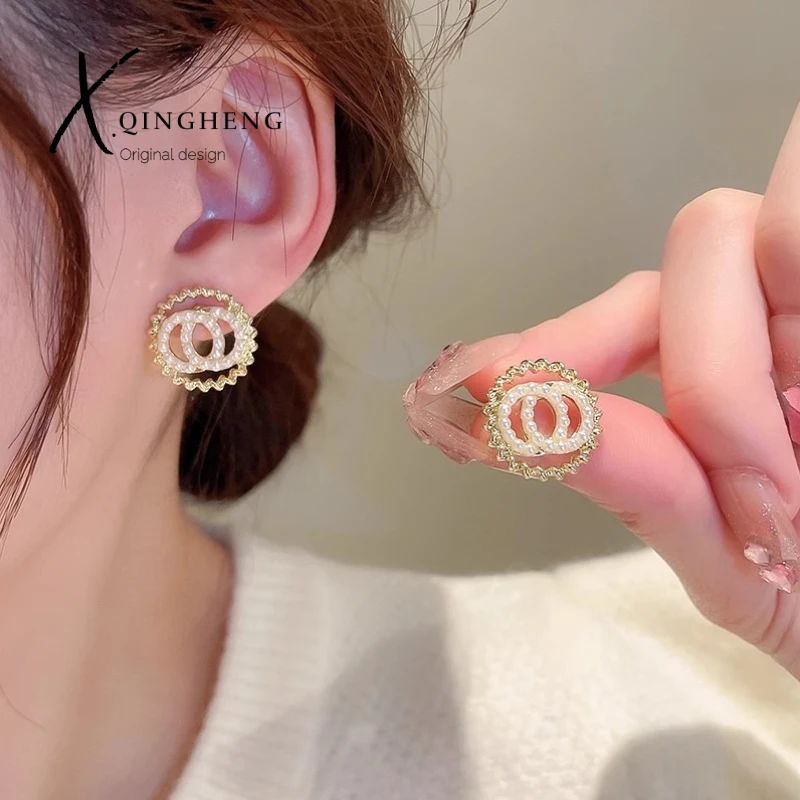 铜合金锆石耳饰 小香风珍珠新潮小众设计高级感轻奢法式气质耳饰