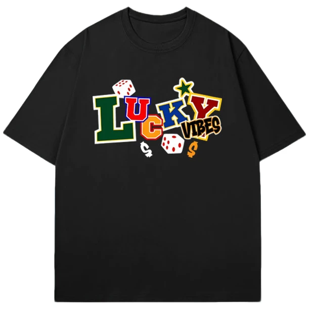 特大码300斤短袖T恤男女宽松百搭休闲情侣款美式字母幸运潮牌上衣