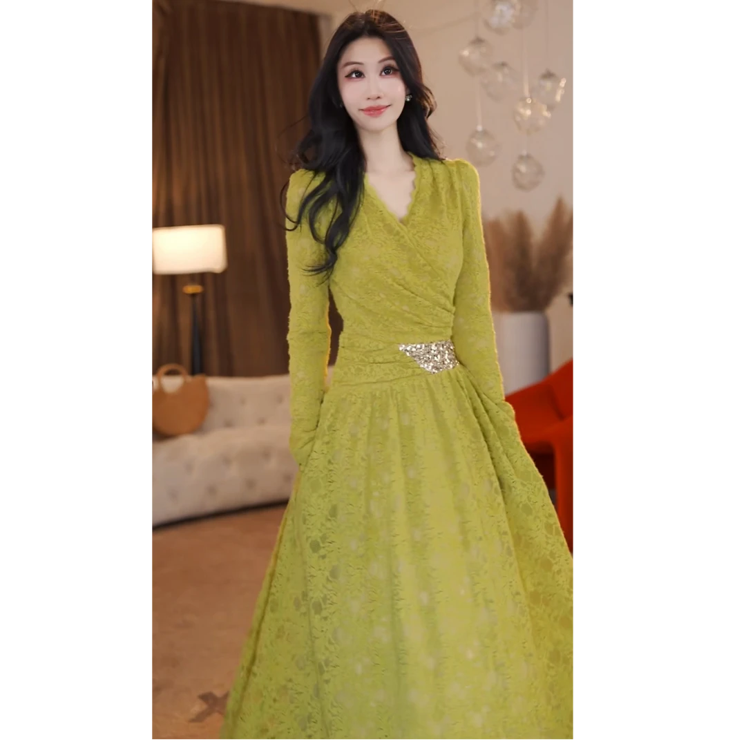 【可可专属】 洛杉矶星光 法式高级感轻奢高腰设计显瘦长裙-HZ1223