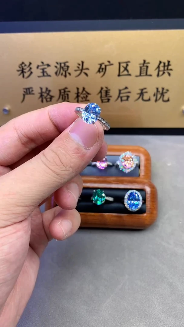 银S925镶嵌戒圈海蓝宝石2222