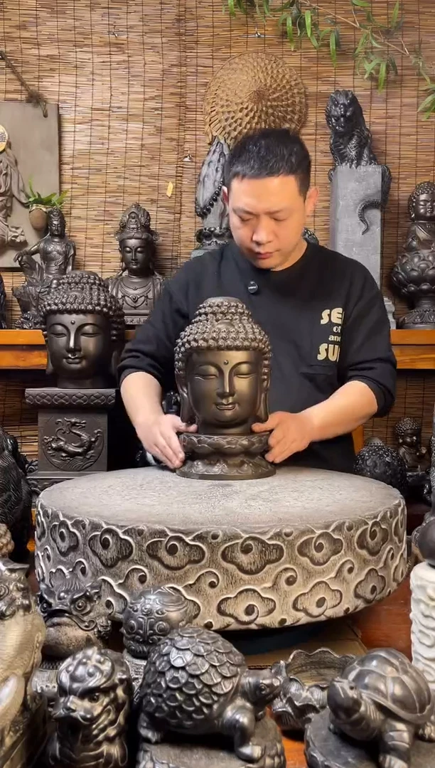 石材25佛头送底座天然青石雕刻