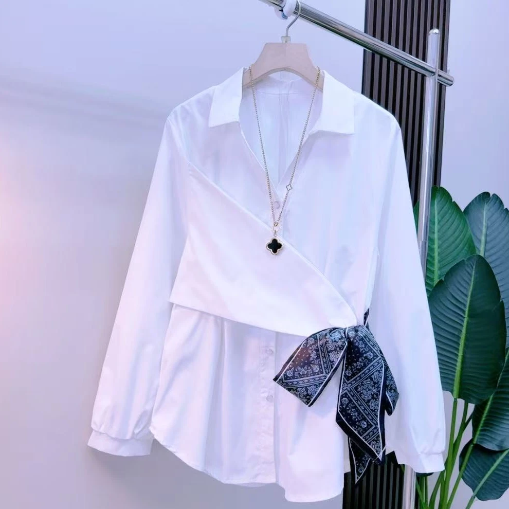 胖mm欧货时尚气质显瘦早秋长袖韩版3556宽松设计感简约女人衫