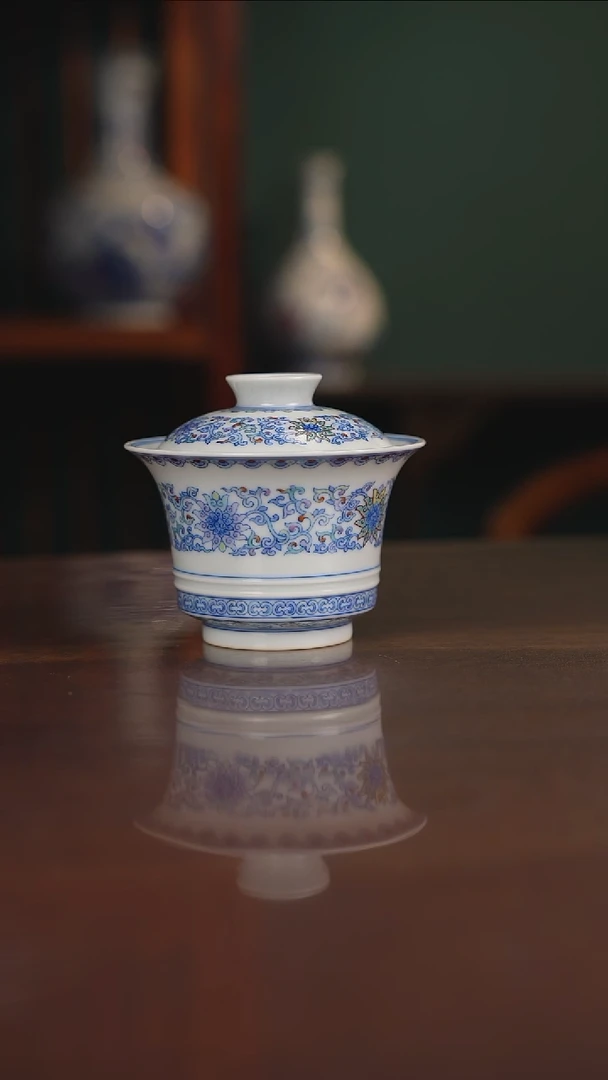 空山明月 青花斗彩