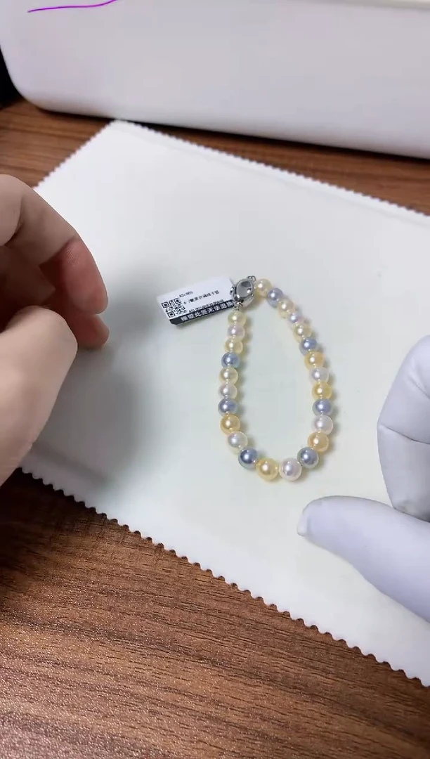 【闪购商品】海水珍珠饰品银S925镶嵌6-7糖果色满珠手链