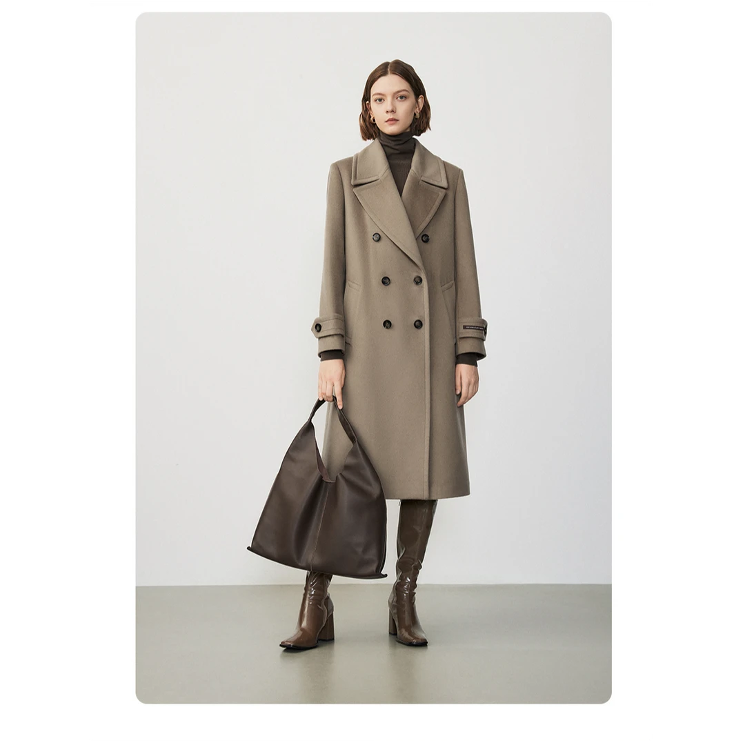 【粉丝专享】朗姿纯羊毛冬季气质设计感中长款韩版显瘦毛呢外套上衣