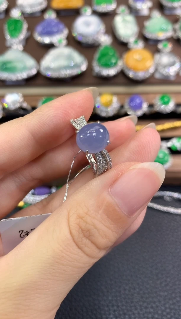 翡翠戒指18K金镶嵌春日珠宝 C43紫货有色差