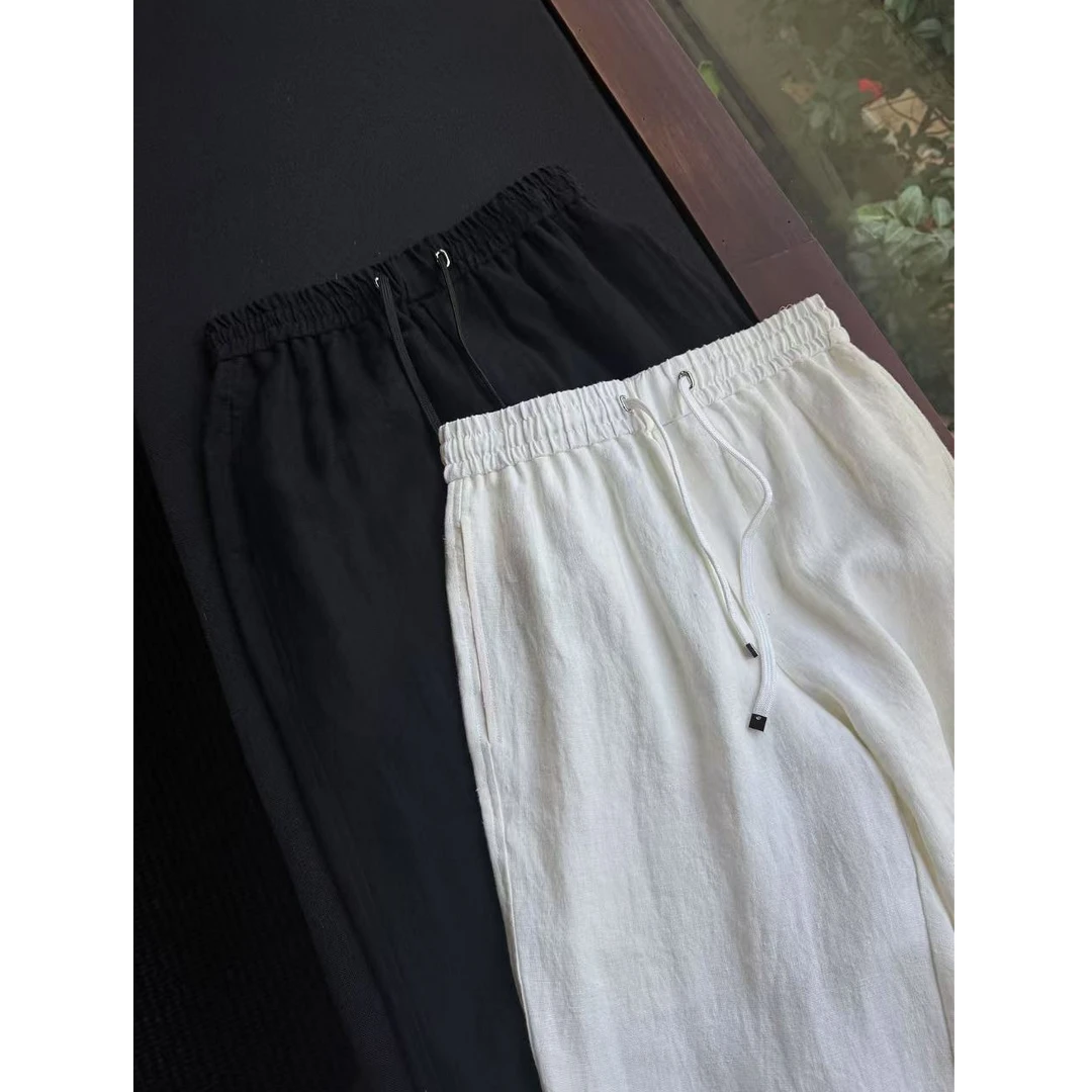 Team Yang-25年春夏新款100亚麻慵懒风抽绳气质宽松直筒长裤2038