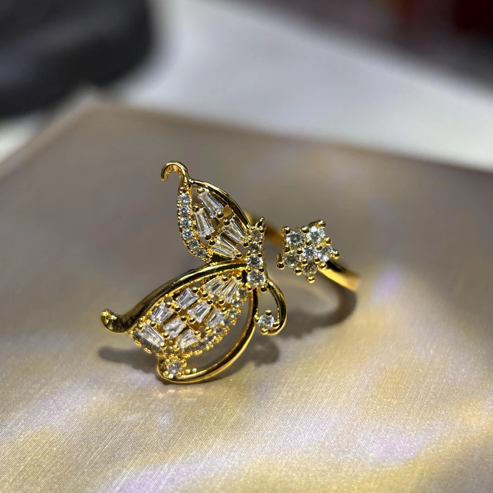 铜合金戒指 开口蝴蝶戒指女简约小巧轻奢感小众食指戒花语戒指