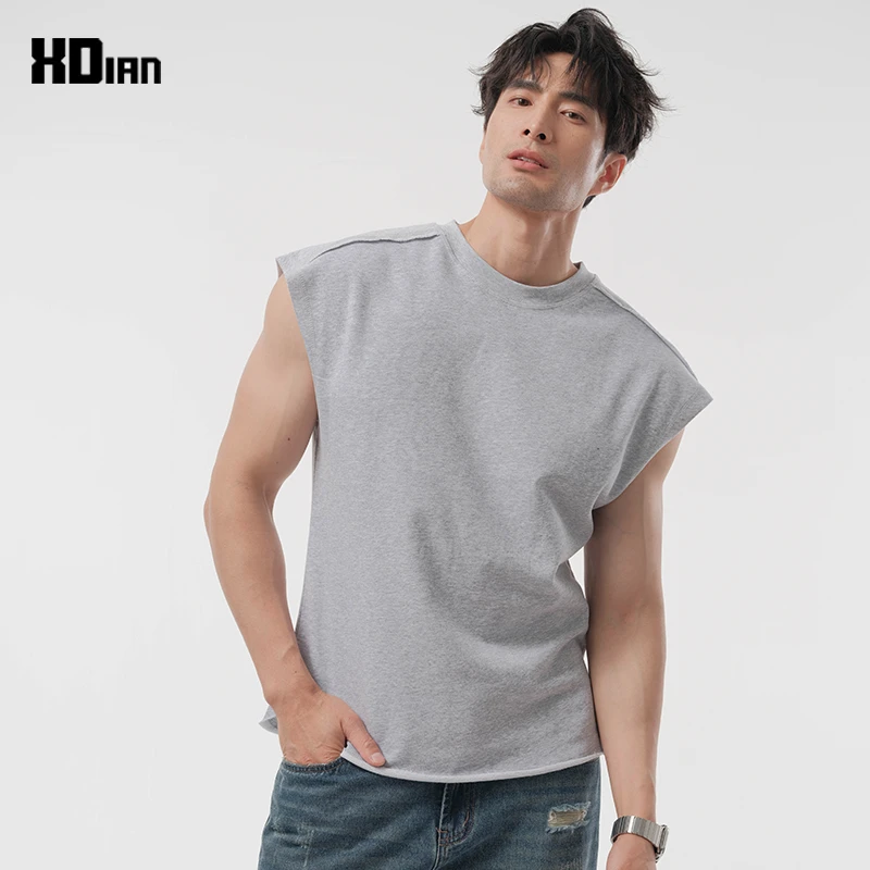 XDIAN/续点260G重磅无袖t恤男宽松运动健身坎肩夏季宽肩背心潮牌