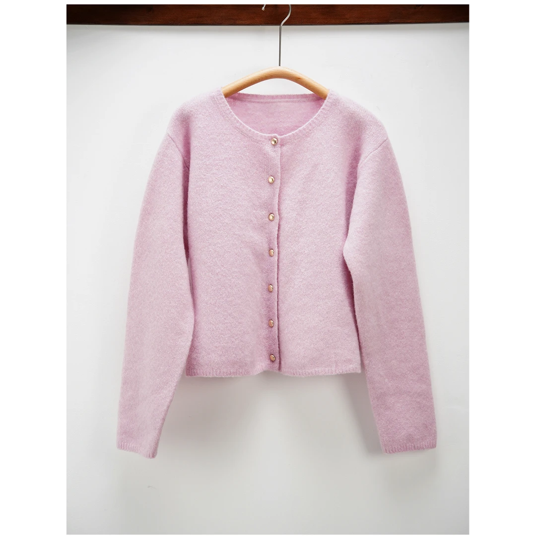 羊毛混纺粉色小香风温柔开衫毛衣