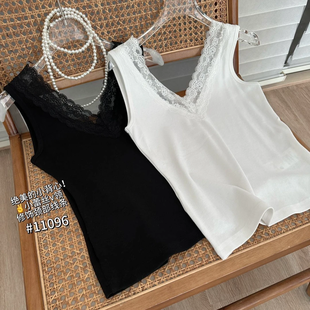 11096春夏新款内搭黑白蕾丝背心薄款百搭上衣