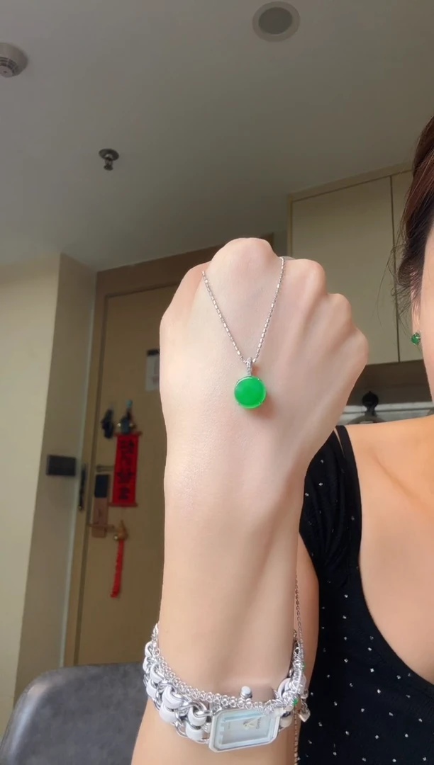 吊坠(不含链)银S925镶嵌翡翠天然翡翠吊坠