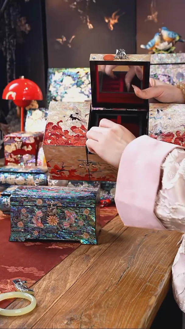 【闪购商品】瓷片螺钿工艺香椿木首饰盒