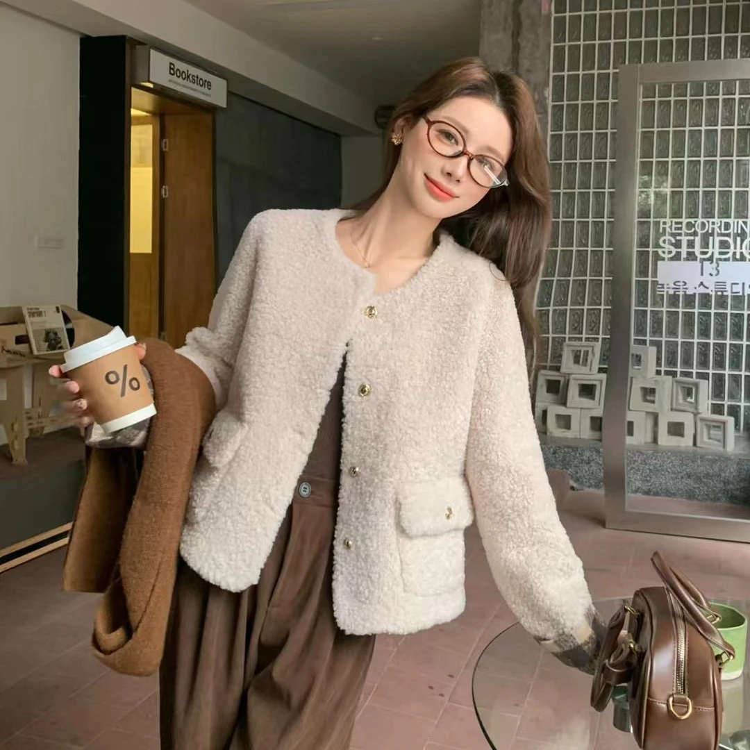 26506冬季毛毛一体小香风短外套休闲时尚小外套长度56