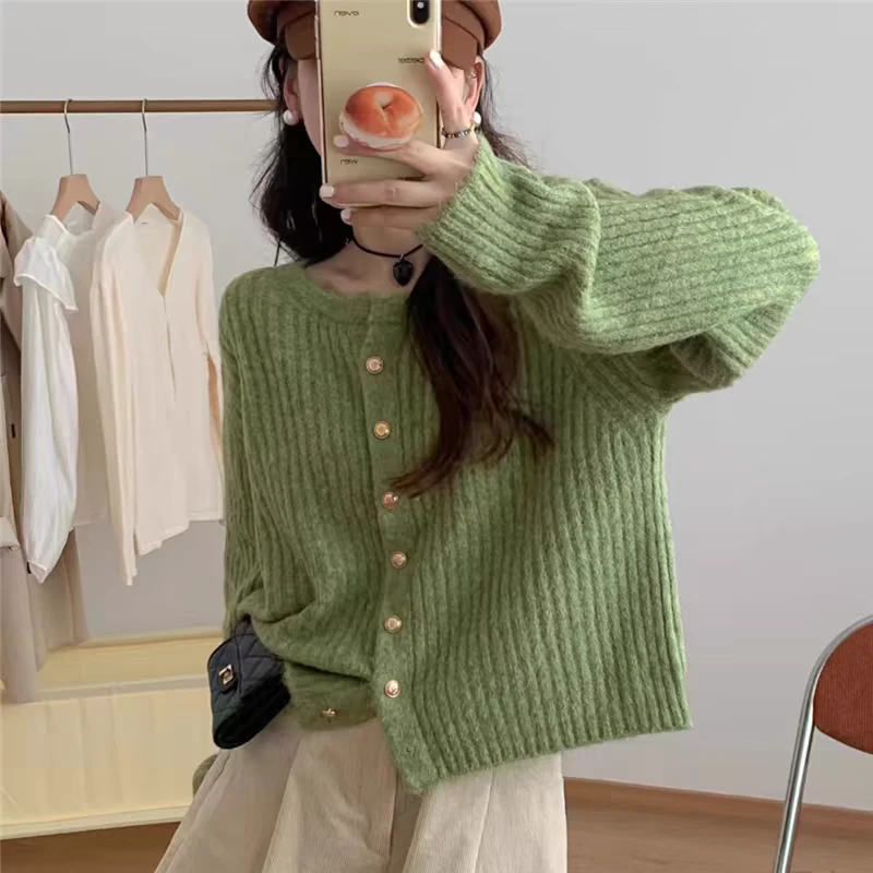 【主播推荐】 针织开衫外套穿搭纽扣竖条款女装设计感长袖毛衣221