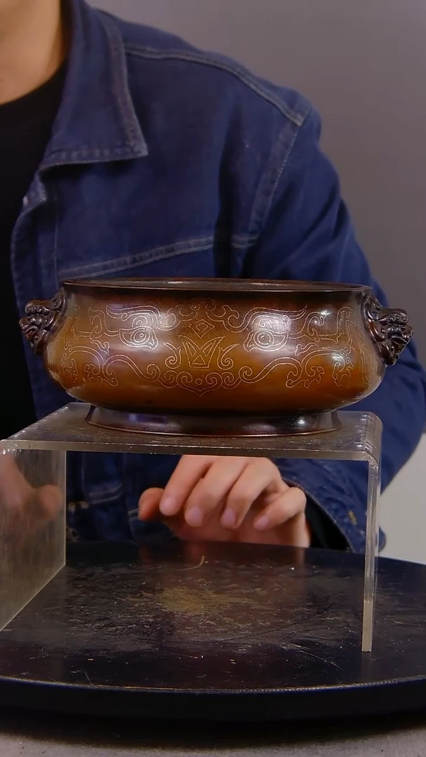 瓷片潮**右山水铜缘紫铜香炉结缘1111