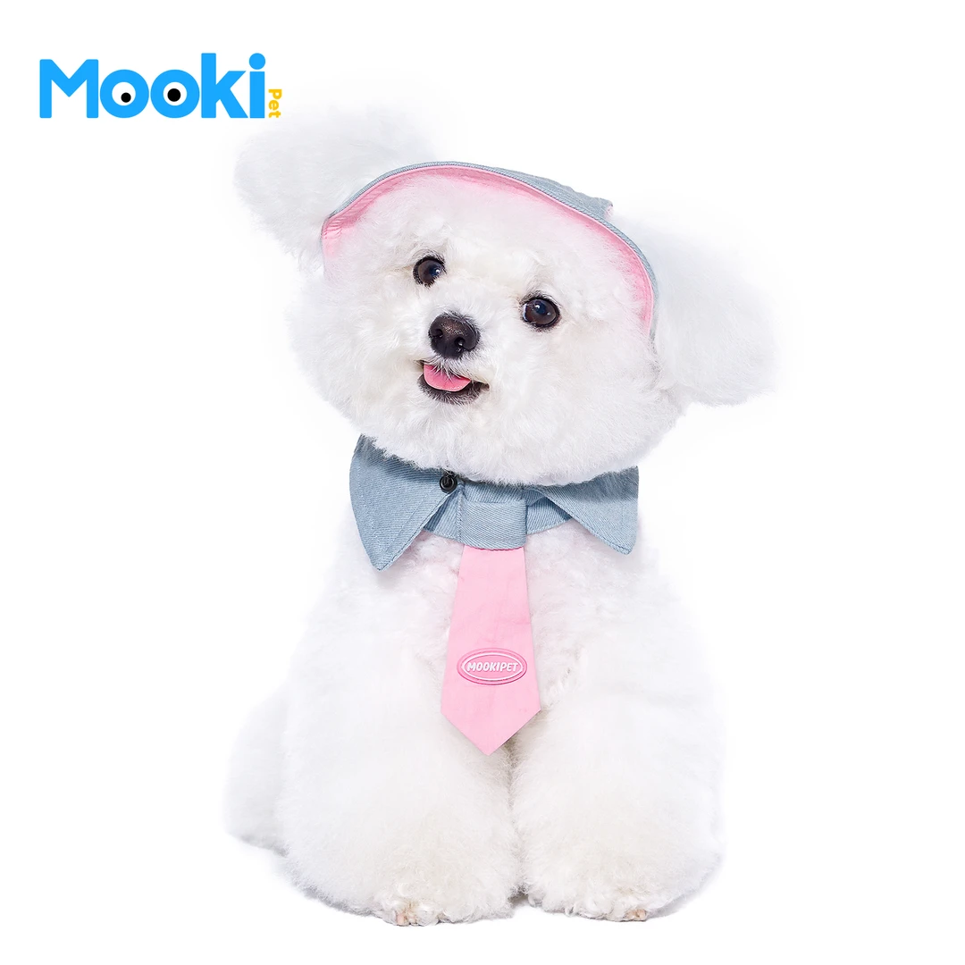 mookipet狗狗帽子假领带夏季小型犬约克夏比熊口水巾露耳朵渔夫帽