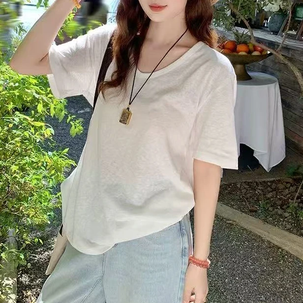 1314#【衣长65】夏季短袖V领薄款宽松显瘦T恤