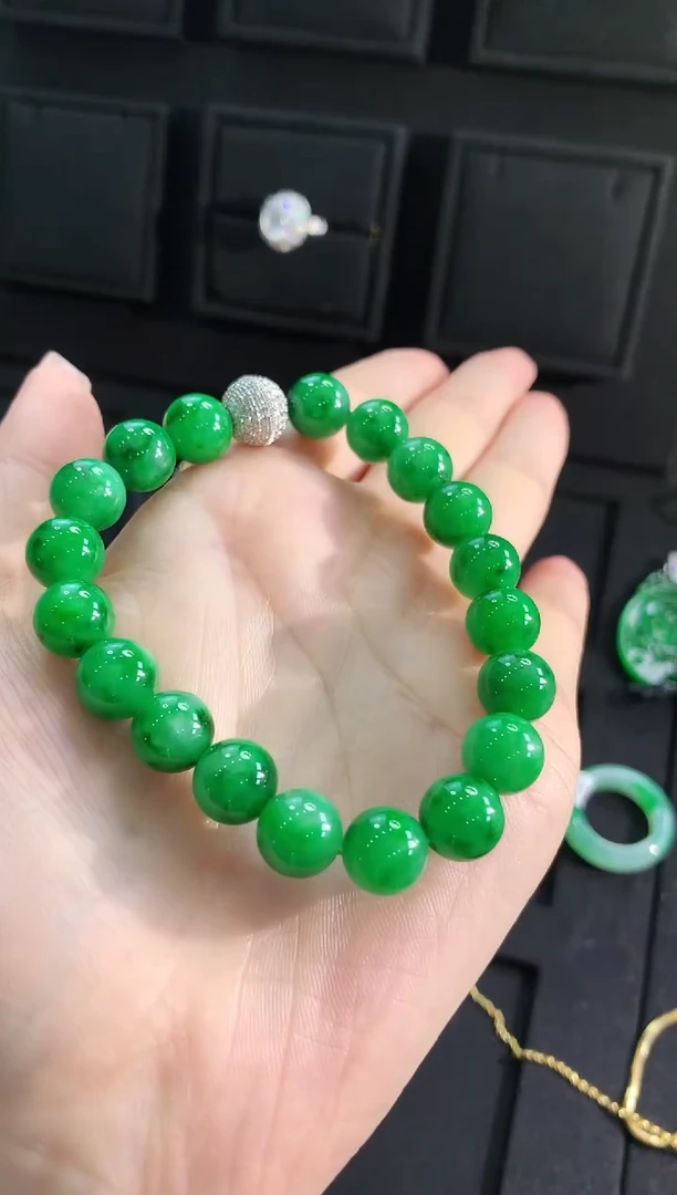 【闪购商品】翡翠手链18K金镶嵌手串