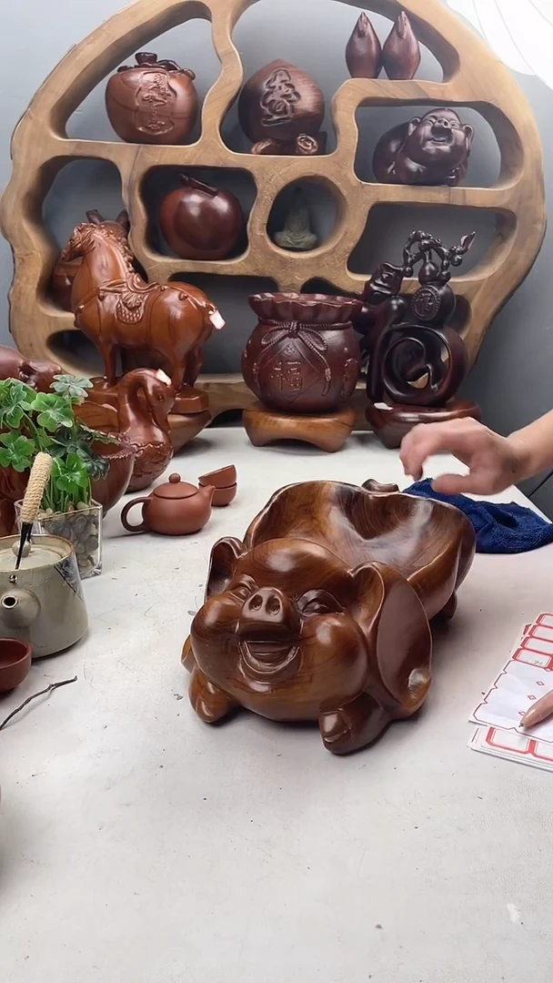 香樟木A25猪猪果盆/尺寸35*20*12