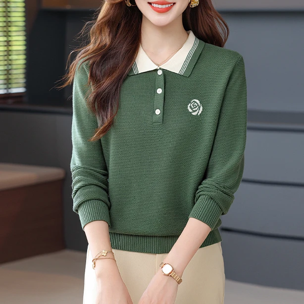 可外穿精致打底百搭长袖毛针织衫POLO领洋气秋装翻领毛衣女装礼物