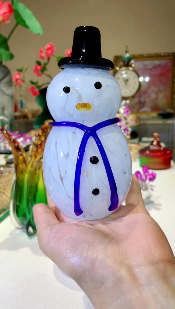 琉璃手工艺品蓝色雪人