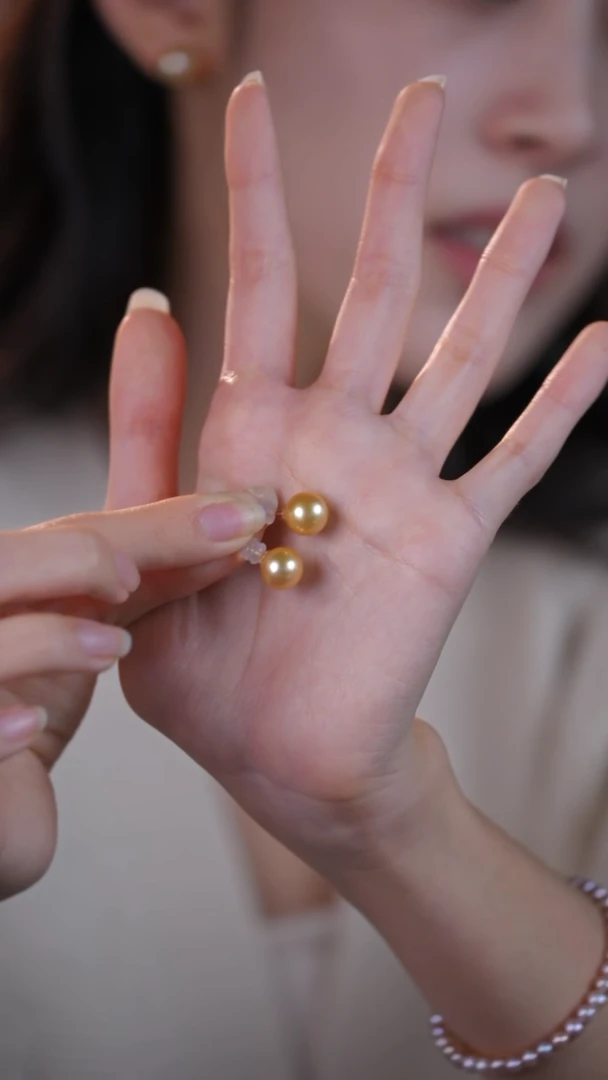 【HH】 [新]  海水金色珍珠 18K金 金珠耳钉素钉 10-11MM