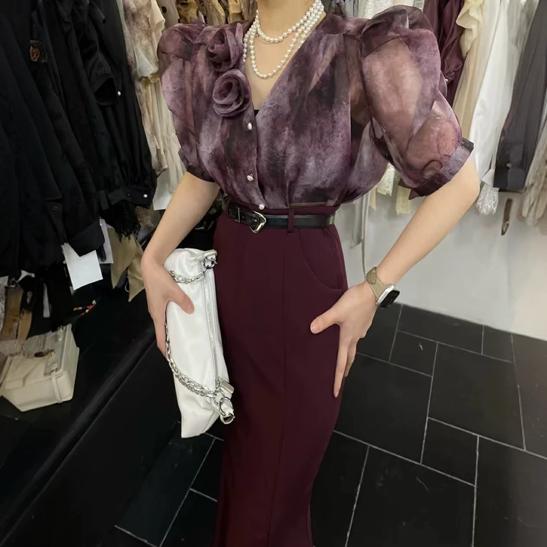 【晨浠定制】显瘦气质休闲百搭复古夏季法式衬衫019