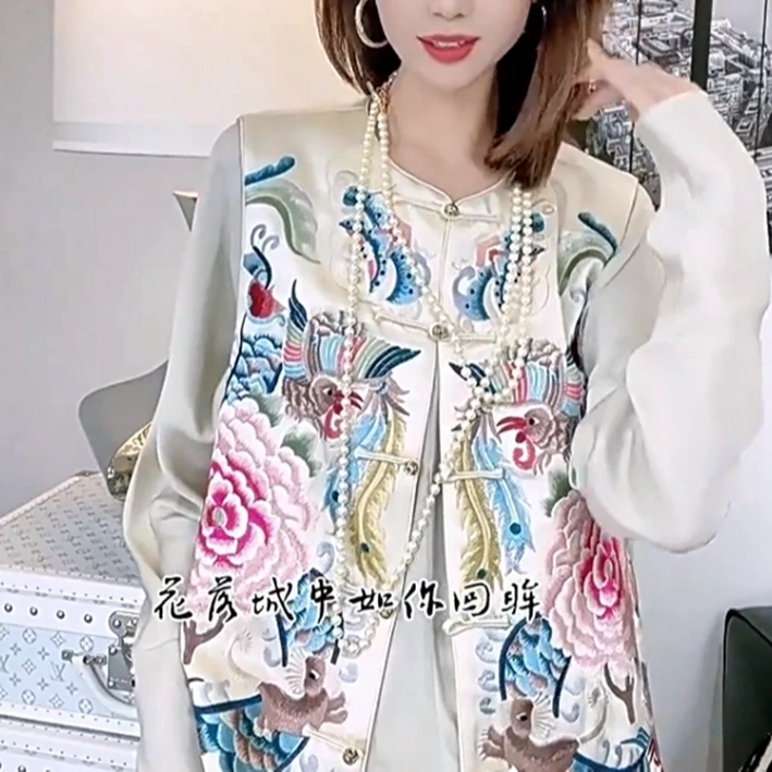 30万针重工刺绣~新中式国风马甲背心春秋女装圆领盘扣无袖上衣