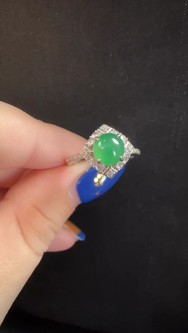 18K金镶嵌戒指翡翠014蛋面一枚