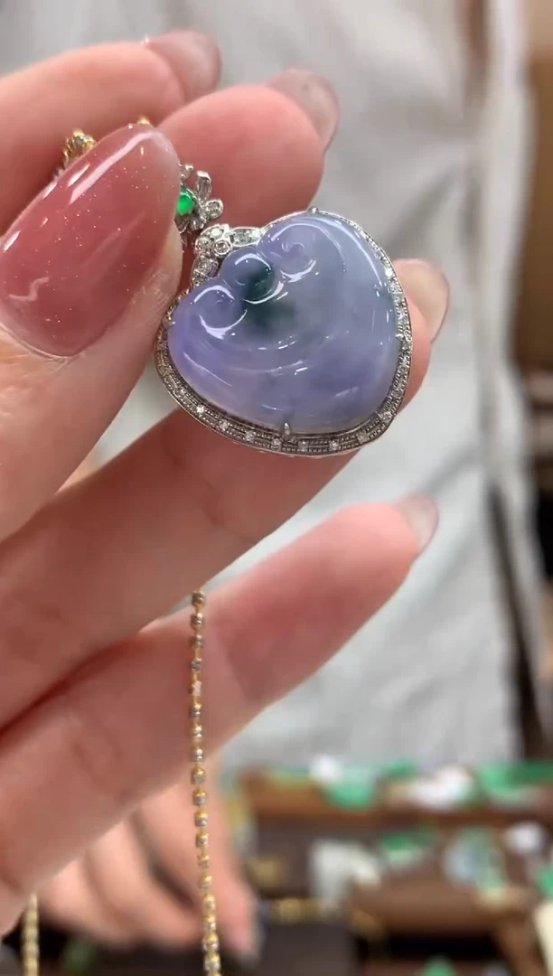 翡翠18K金镶嵌吊坠(不含链)如意