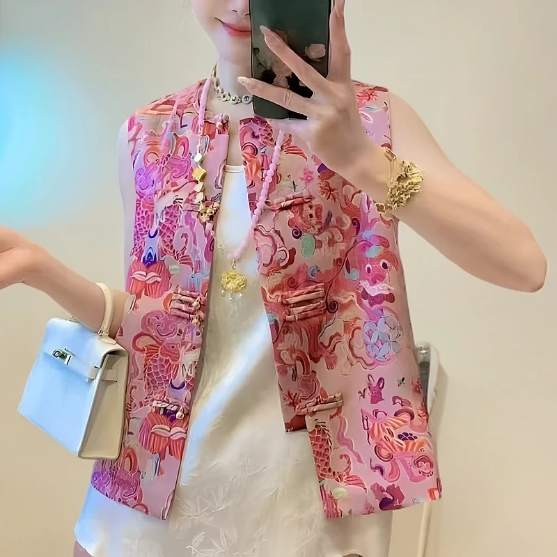 新款新中式提花盘扣立领马甲夏季高级感设计时尚洋气马甲女25113