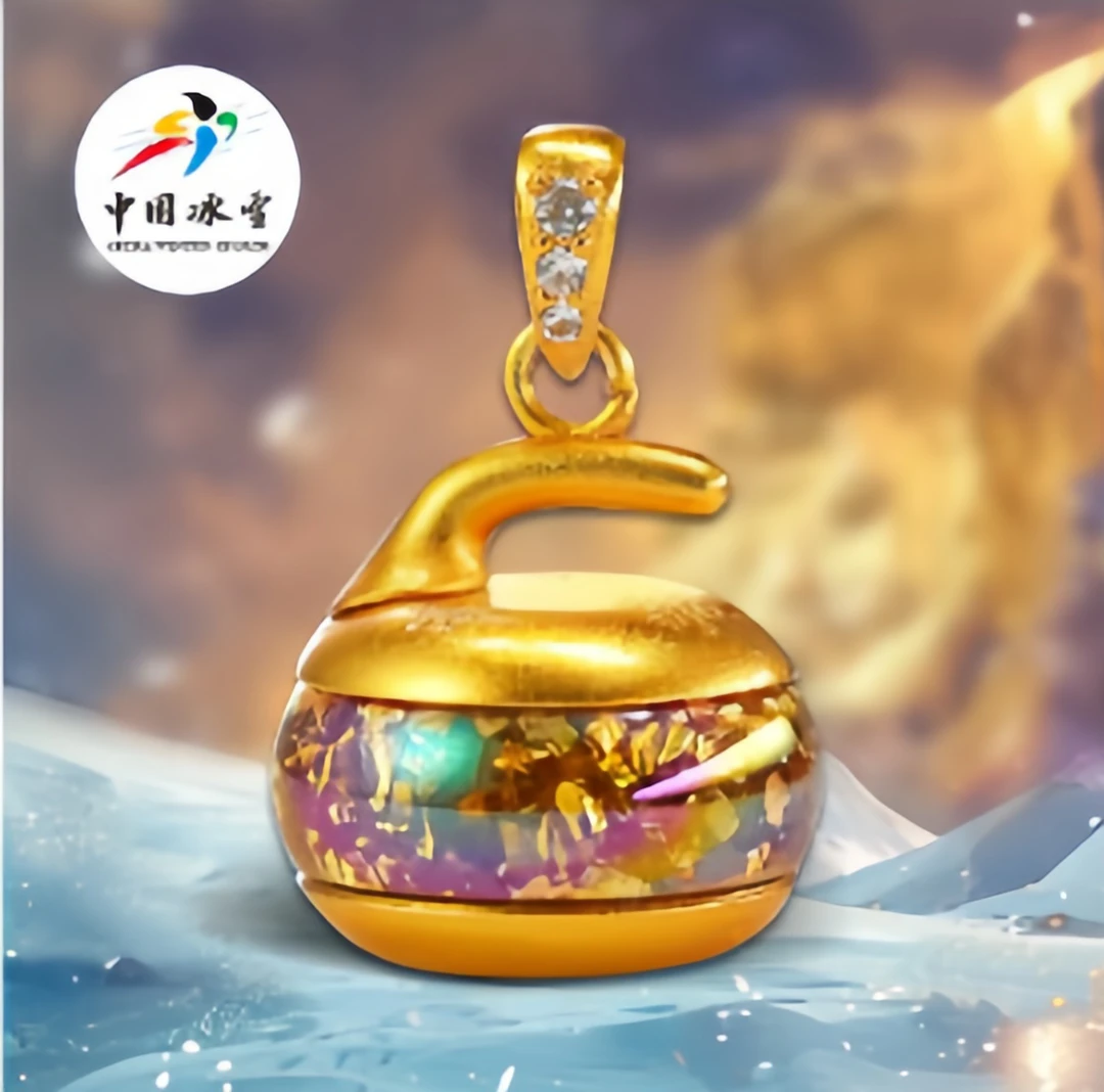 前程在握 把把壶 冰壶项链-金箔版