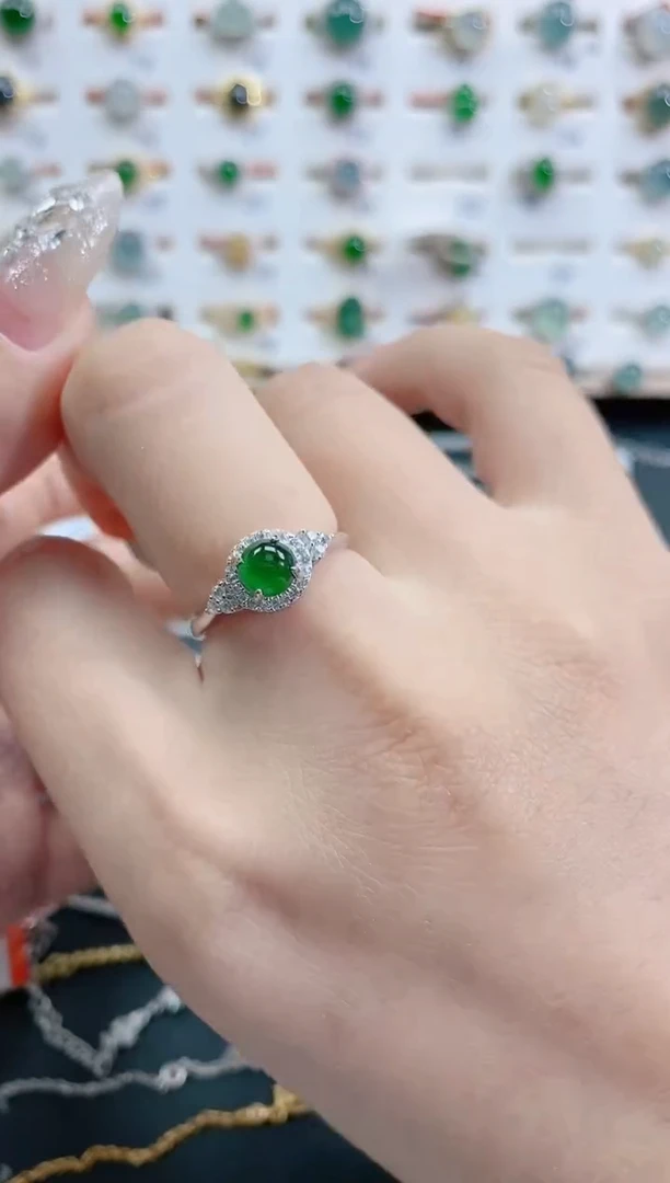 银S925镶嵌戒指翡翠天然翡翠