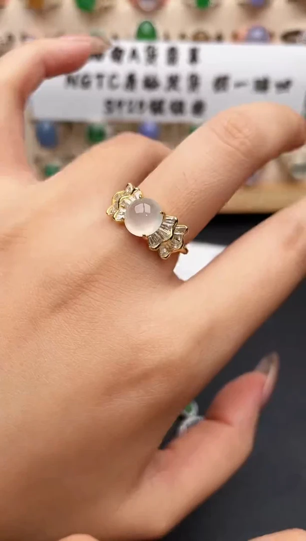 银S925镶嵌戒指翡翠一物一证一礼盒