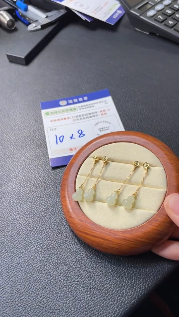 银S925镶嵌和田玉耳饰葫芦耳线多样性发其一CP配绳7