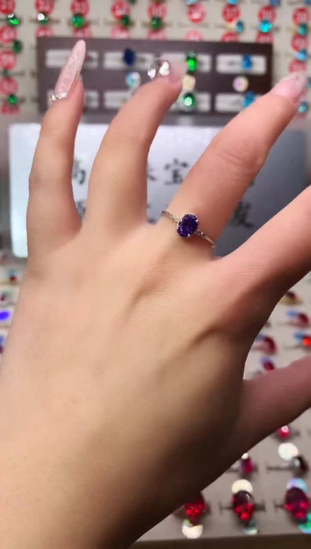 银S925镶嵌戒指紫色碧玺5*7 银托