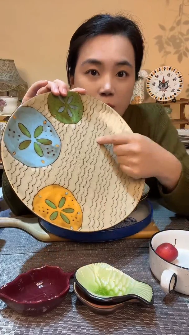 瓷片10.5英寸莲藕盘 微瑕介意勿拍