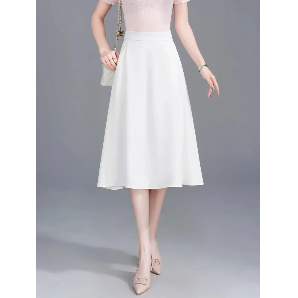 拉夏贝尔夏季薄款高腰中长气质大摆裙2025年新款纯色西装a字半裙