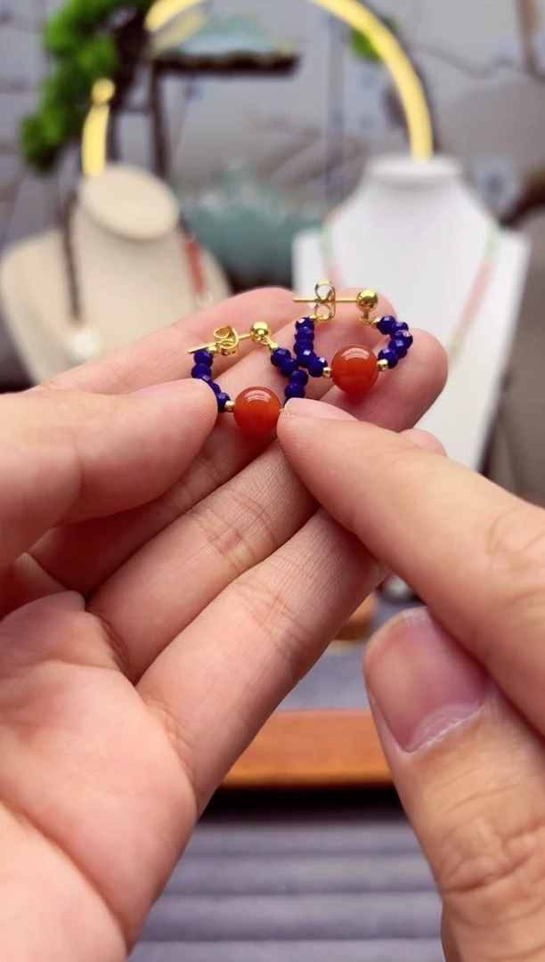 【闪购商品】南红玛瑙耳饰14K金镶嵌E25``````