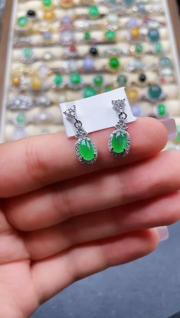 银S925镶嵌翡翠耳饰125