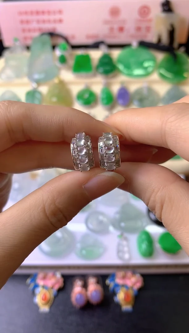 银S925镶嵌翡翠耳饰老*耳饰