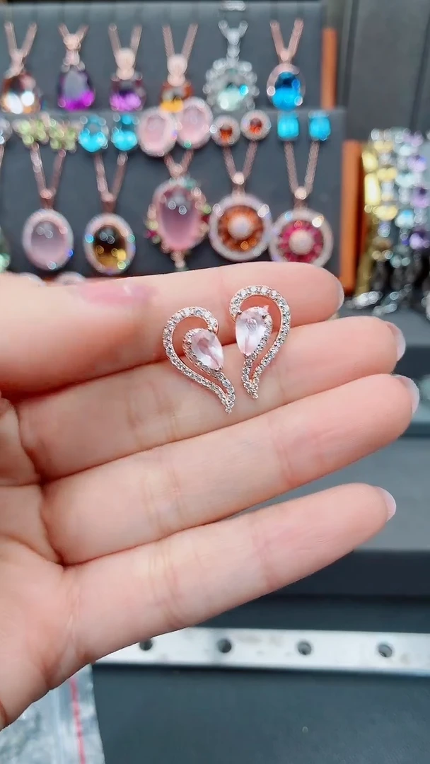 银S925镶嵌耳饰水晶水晶耳饰