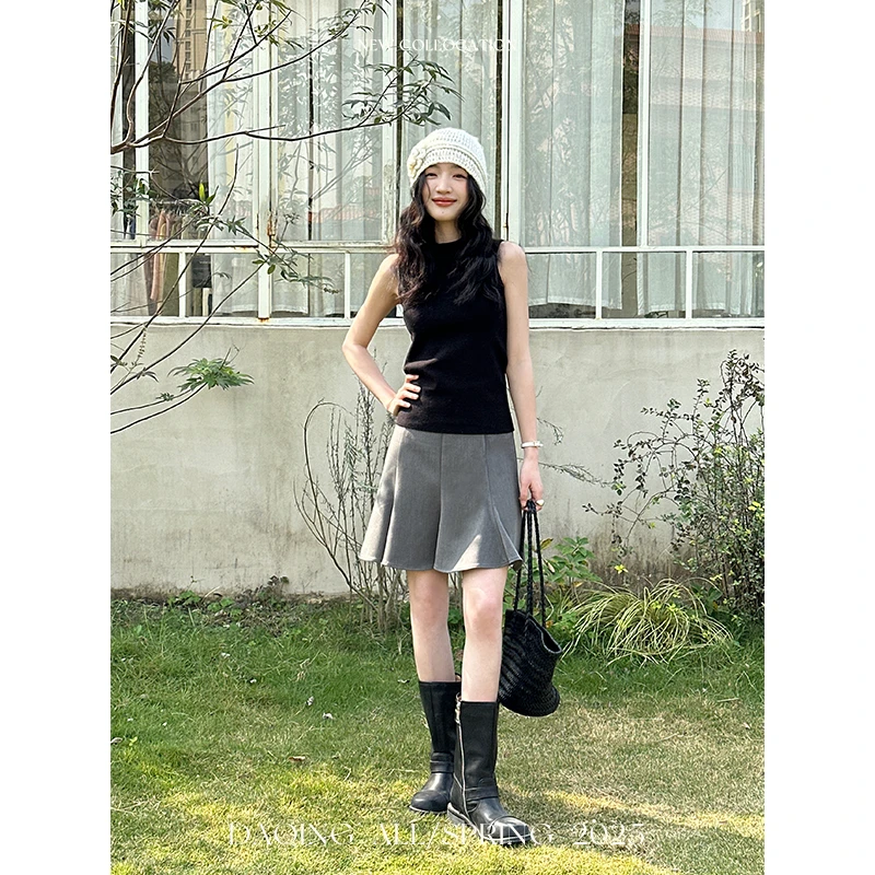 许大晴【屿歌】复古通勤多片式鱼尾短裙小众设计D7387