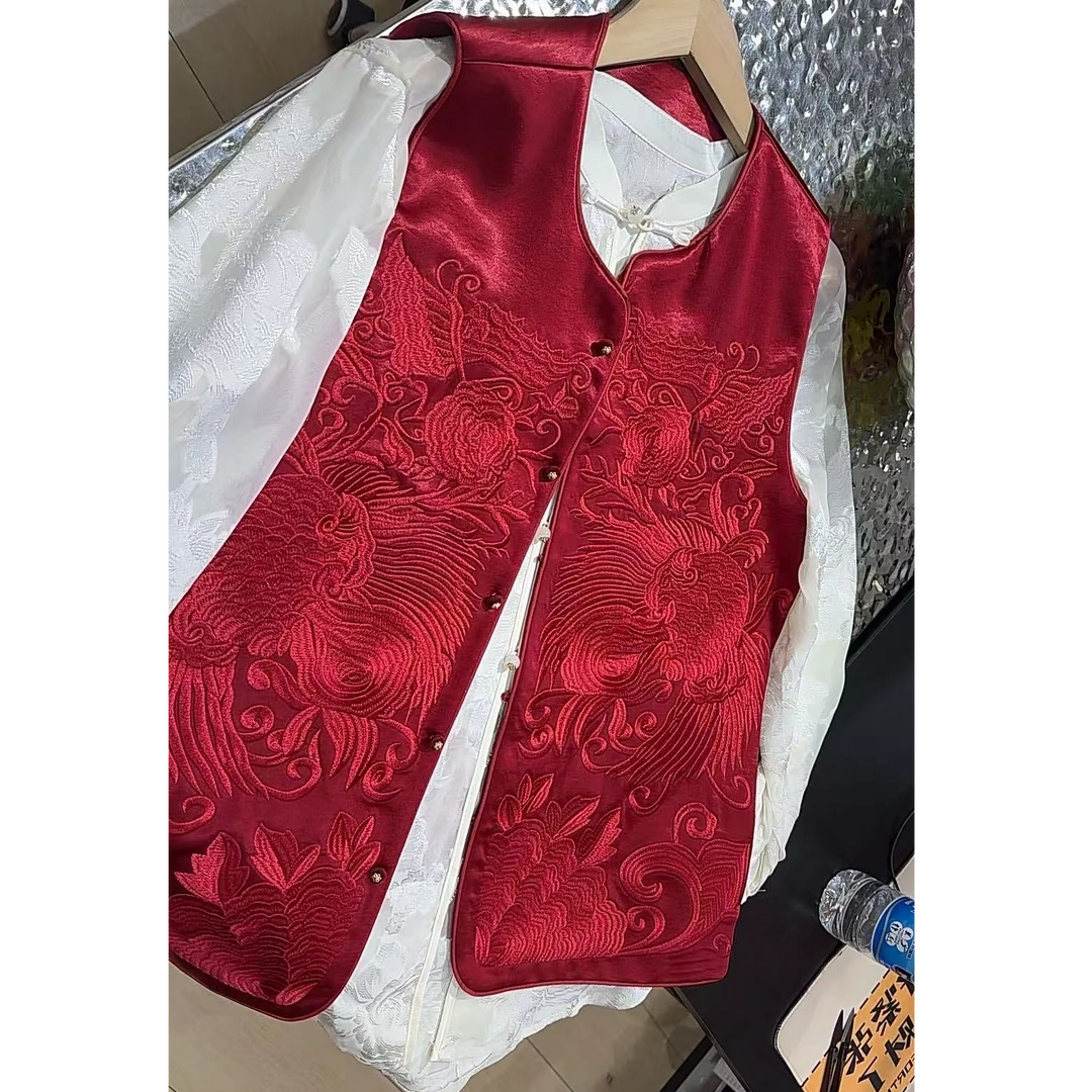 【王大艳家】朵 ，气质人丝提花红色大牡丹马甲