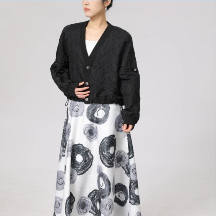 AMASS/阿玛施春夏新款质感高级黑色提花短款长袖外套540036