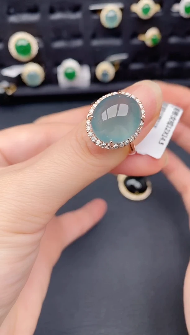 银S925镶嵌戒指翡翠天然a货翡翠360