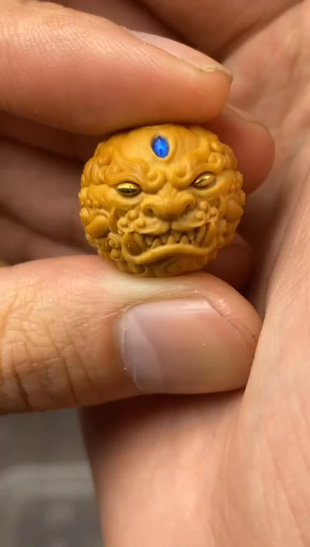 猴头核桃吊坠万福 唐狮  蓝色