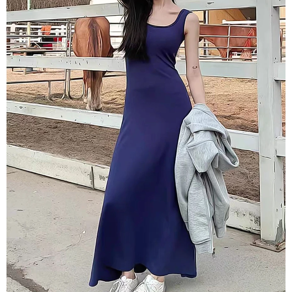 2025年夏季爆款吊带长款连衣裙显瘦气质修身