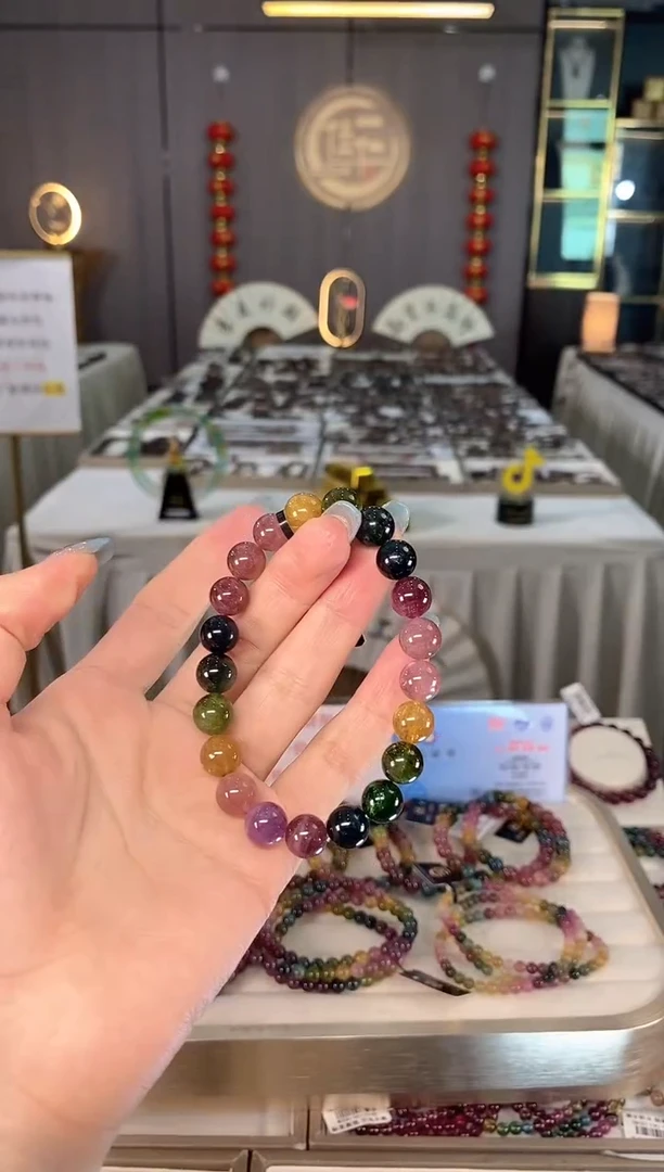 未镶嵌老矿碧玺彩虹冰体单圈手串9mm+碧玺多样性发一条mz